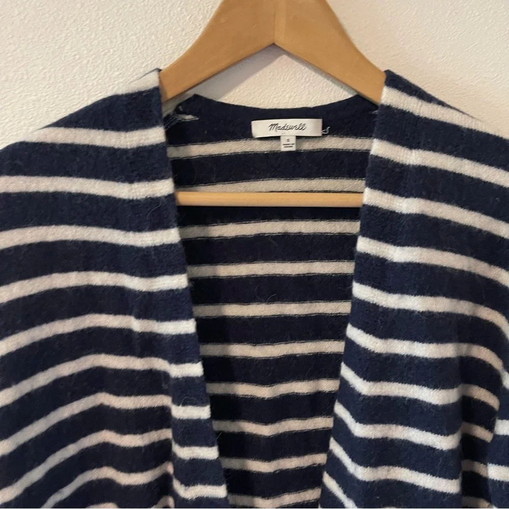 Madewell Cozy Walker Merino Wool Alpaca Open Long Cardigan Navy White Stripe-S